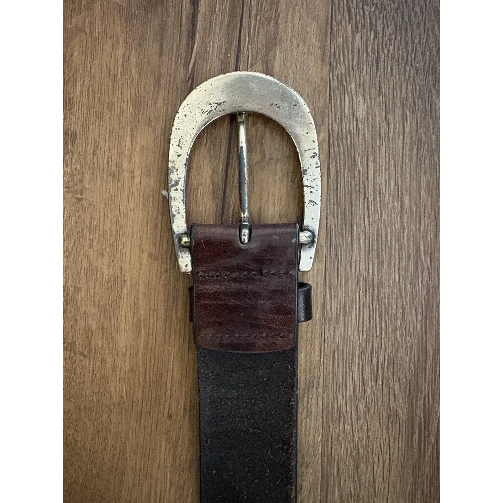 Harley-Davidson Mens Leather Belt 40” Brown Red Pinstripe Horseshoe Buckle VTG